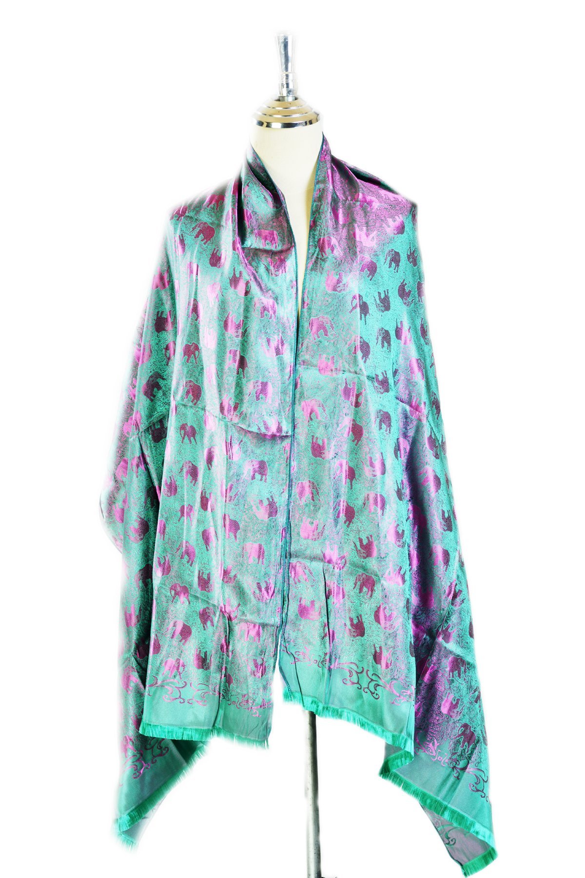 Thai Shawl Fashion Shawls Wrap Women\'s Scarf Elephant Beautiful Silk 100% Oblong Tangier Caslon Reversible Print Printed (Green)