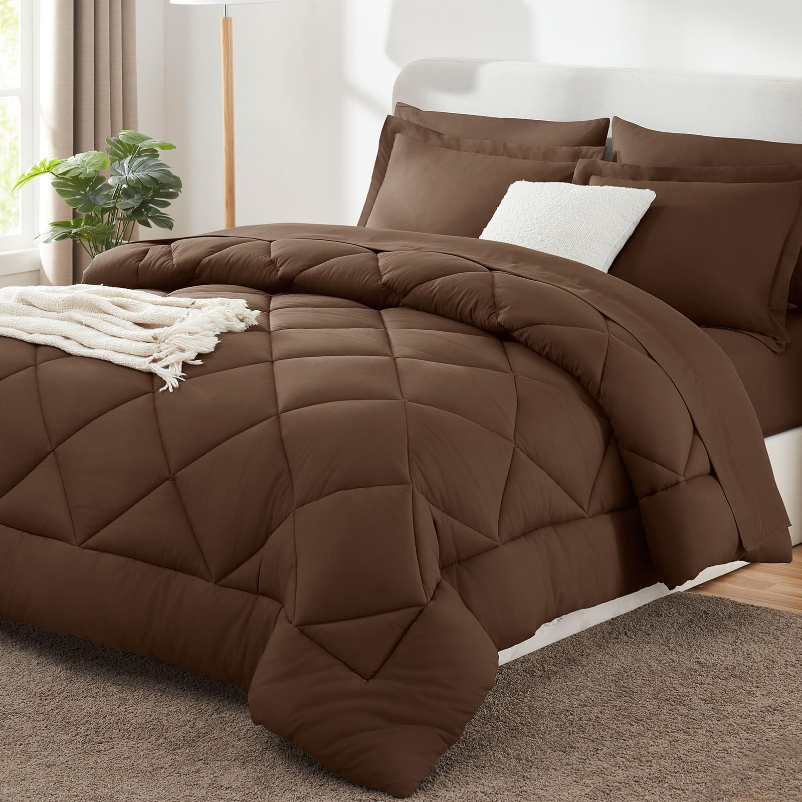 Photo 1 of CozyLux Queen Comforter Set Brown - Bed in a Bag Queen Size 7 Pieces, Luxury Soft Bed Set for All Seasons, Bedding Set with Down Alternative Comforter, Sheets, Pillowcases & Shams