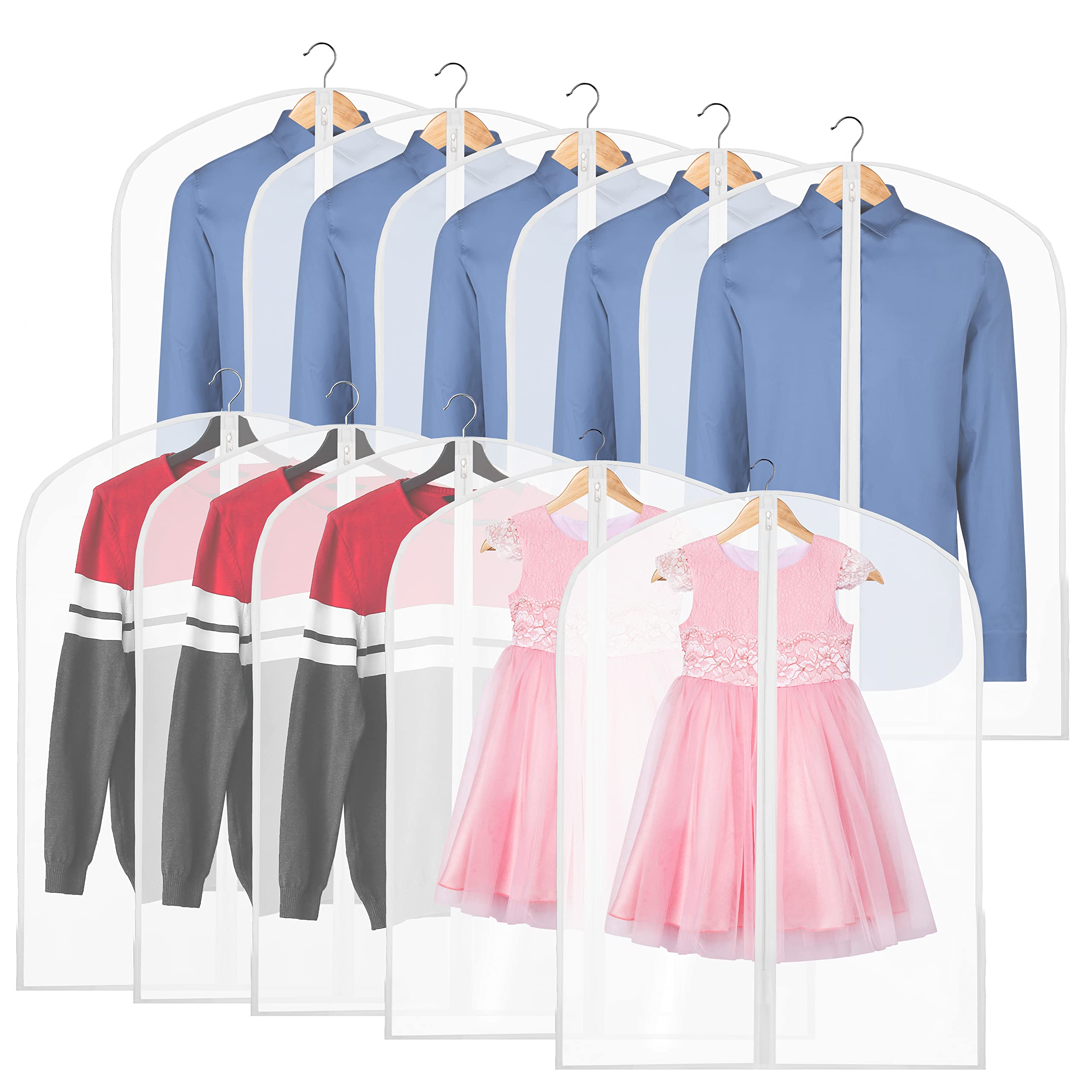Simple Houseware 32-Inch Clear Garment Bags with Zipper for Suits, Dresses, Costumes, Uniforms - 10 Pack