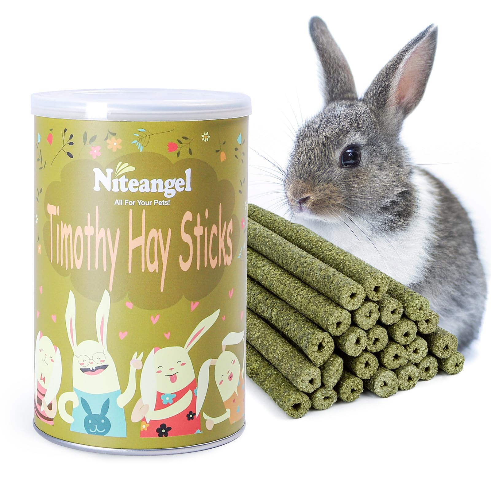 Niteangel Natural Timothy Hay Sticks, Timothy Molar Rod for Rabbits, Chinchilla, Guinea Pigs and Other Small Animals (Timothy Hay)