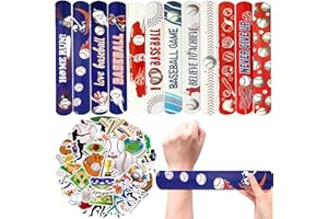 CZWXOXO 74Pcs Baseball Theme Party Favors BaseBall Theme 24PCS Slap Bracelets 50 Pcs Stickers,Baseball Party Team Gift Fillers School Classroom games Rewards Supplies