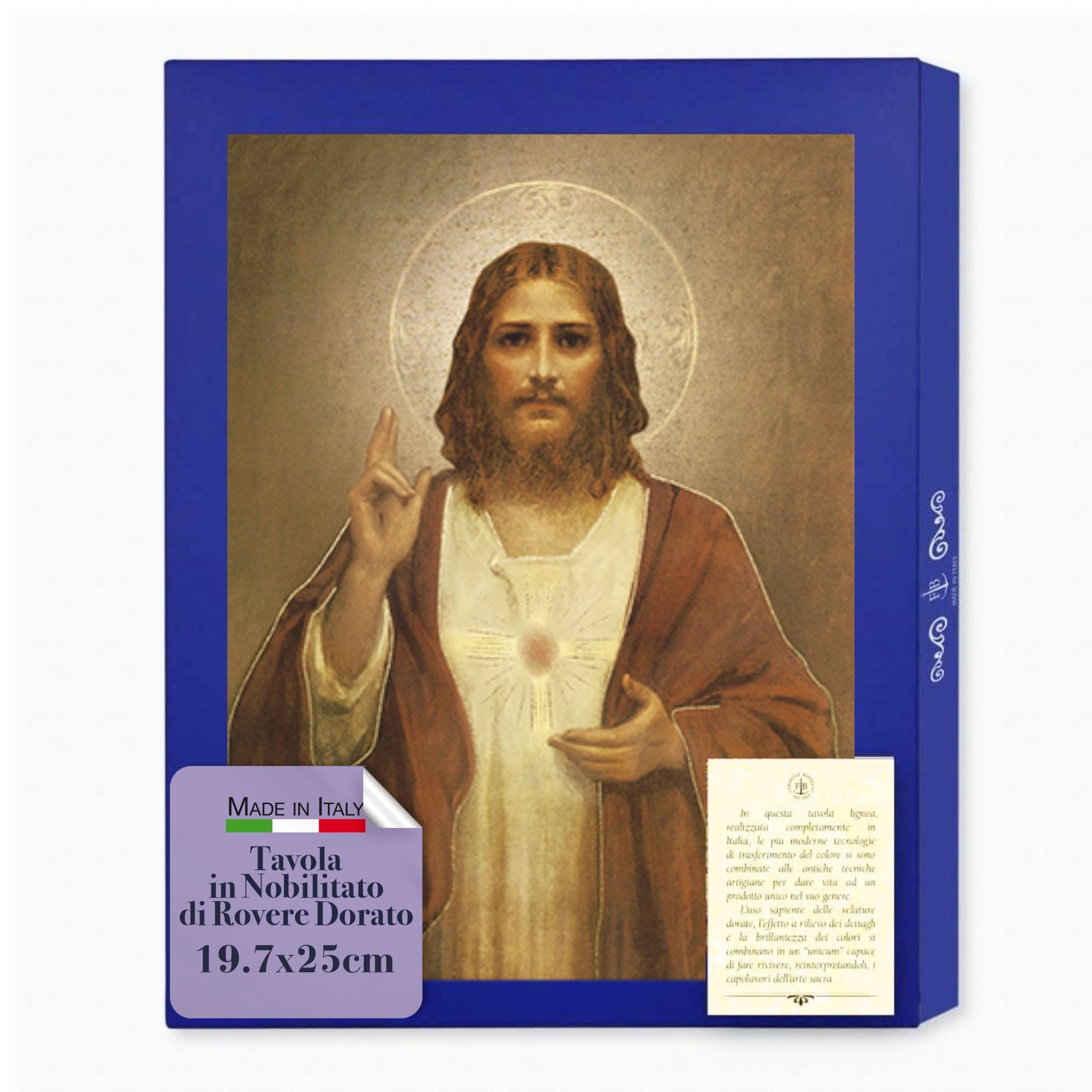 F.LLI BONELLA Fratelli Bonella - Table in Cinerino Oak Melamine with Golden Edges - Icon of the Sacred Heart of Jesus by Chambers 19.7x25 cm - Wooden Picture for Home or Gift - Made in Italy