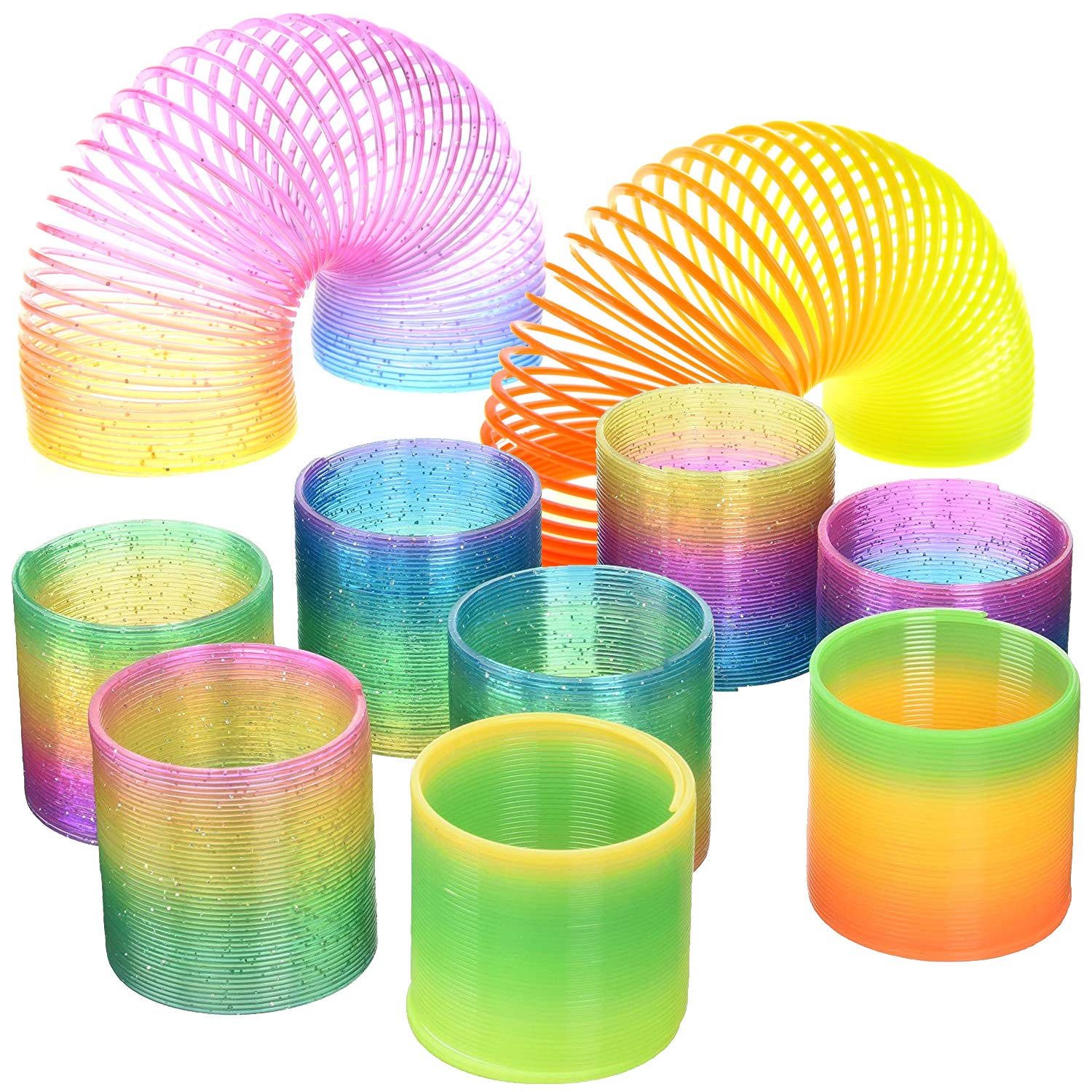 Liberty Imports 12 PCS Magic Rainbow Coil Springs - Small Colorful Neon Plastic Bulk Toys for Kids Birthday Party Favors, Goodie Bag Fillers, Party Prizes (2 Inches)