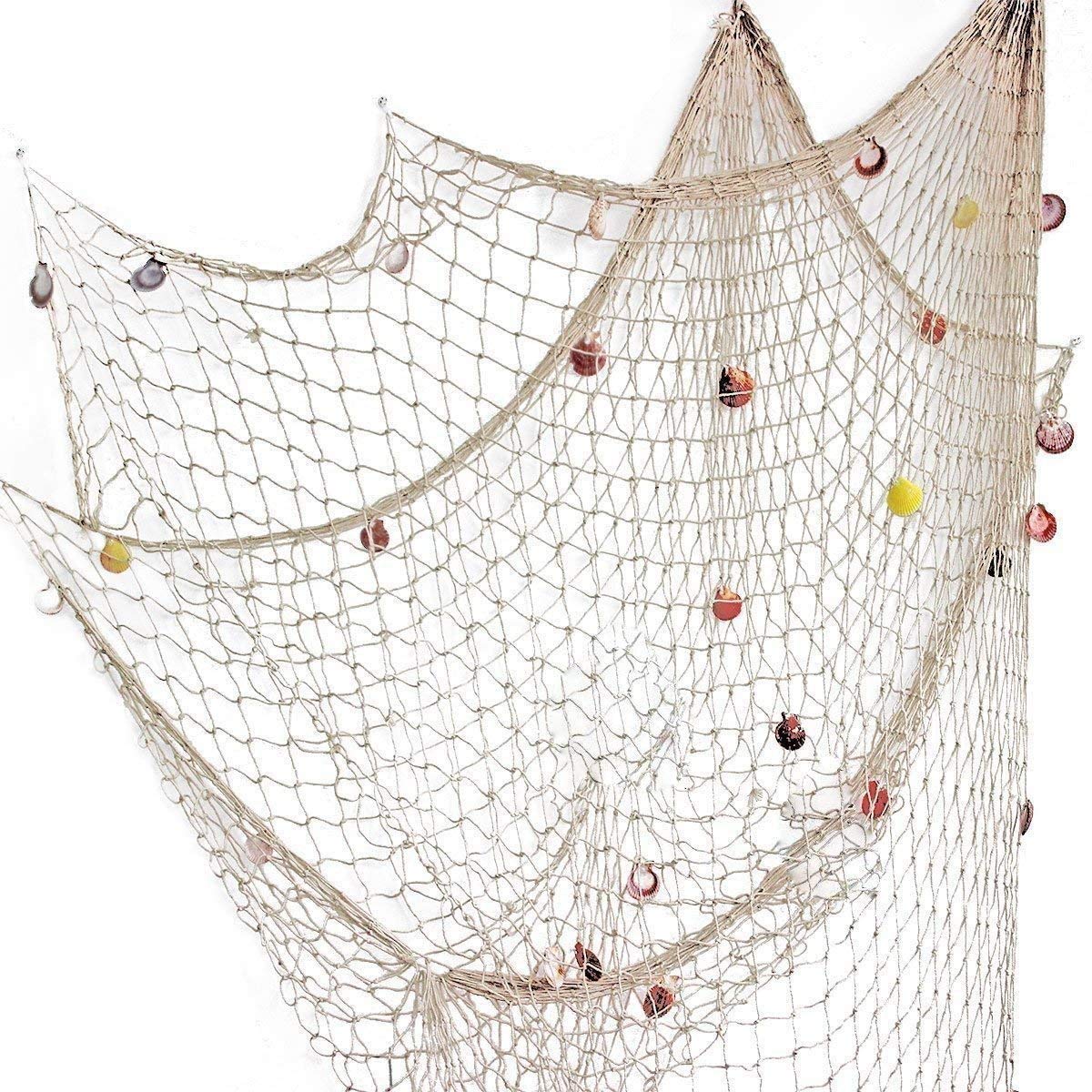 Invero Decorative Fishing Netting - Fish Net Décor with Seashells - Mediterranean Style Nautical Home Decoration Party Supplies - (100 x 200 cm)