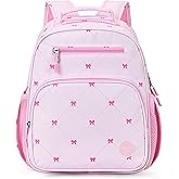 mibasies Girls Backpack 5-8: Lightweight Kids Backpacks for Girls - Girl Bookbag for Elementary School - Diamond-shaped Bow Pink