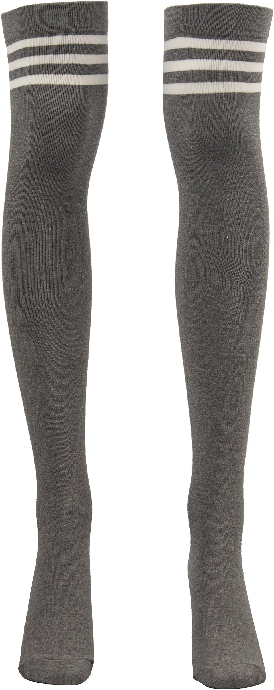 YOGO Women's Extra Long Athletic Tube High Socks Triple Stripe Over the Knee 4 Pairs