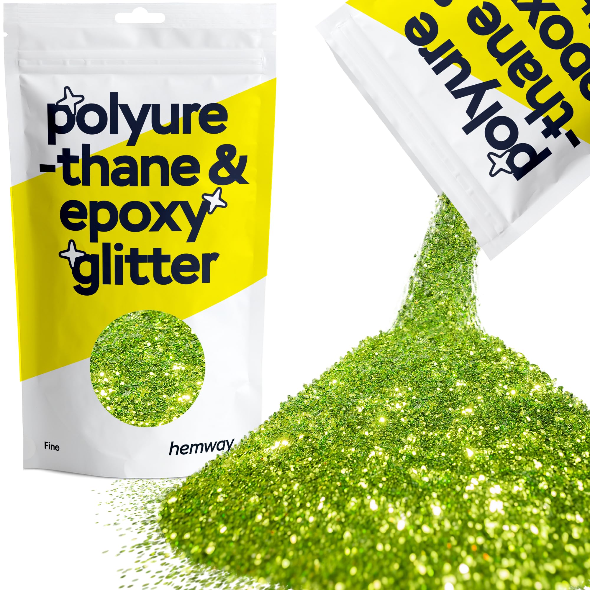 Hemway Resin Glitter Lime Green 100g Fine | Polyurethane & Epoxy Glitter for Resin Crafts, Tumblers, Coasters, Floor & Table Art