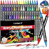 50 Colors Acrylic Paint Markers, Dual Tip Acrylic Paint Pens with Fine Tip and Brush Tip for Rock Painting, Ceramic, Wood, Plastic, Calligraphy, Scrapbooking, Brush Lettering, Card Making, DIY Crafts