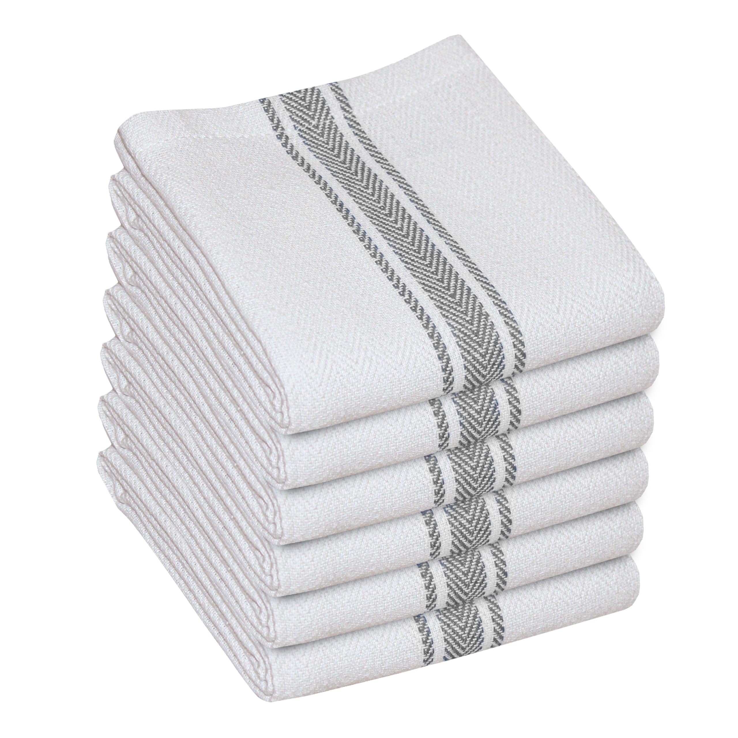 WHITEWRAP Kitchen Dish Towels for Kitchen, Highly Absorbent for Drying and Cleaning, Durable and Soft Tea Towels – 6 Pack, 100% Ring Spun Cotton 15 x 25 Inches – Grey