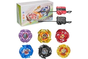 DEZAWRTY Gyro X Battle Blade Set, 6 Right Spinning Tops and 2 X Launhcers, Great Starter Gyro Pack for Boys Toys Kids Birthday Toy 6+