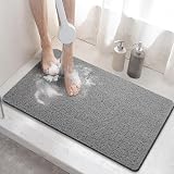 HITSLAM Shower Mat Non Slip 60x40 cm Drain Quick Dry Grey PVC Loofah