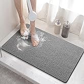 HITSLAM Shower mat Non Slip, 24 x 16 Inch Bath Mat for Tub with Drain Holes, Soft PVC Loofah Bathtub Mat Non Slip, Quick Drying Bathroom Shower Mat, Grey