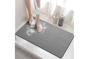 HITSLAM Shower mat Non Slip, 24 x 16 Inch Bath Mat for Tub with Drain Holes, Soft PVC Loofah Bathtub Mat Non Slip, Quick Drying Bathroom Shower Mat, Grey