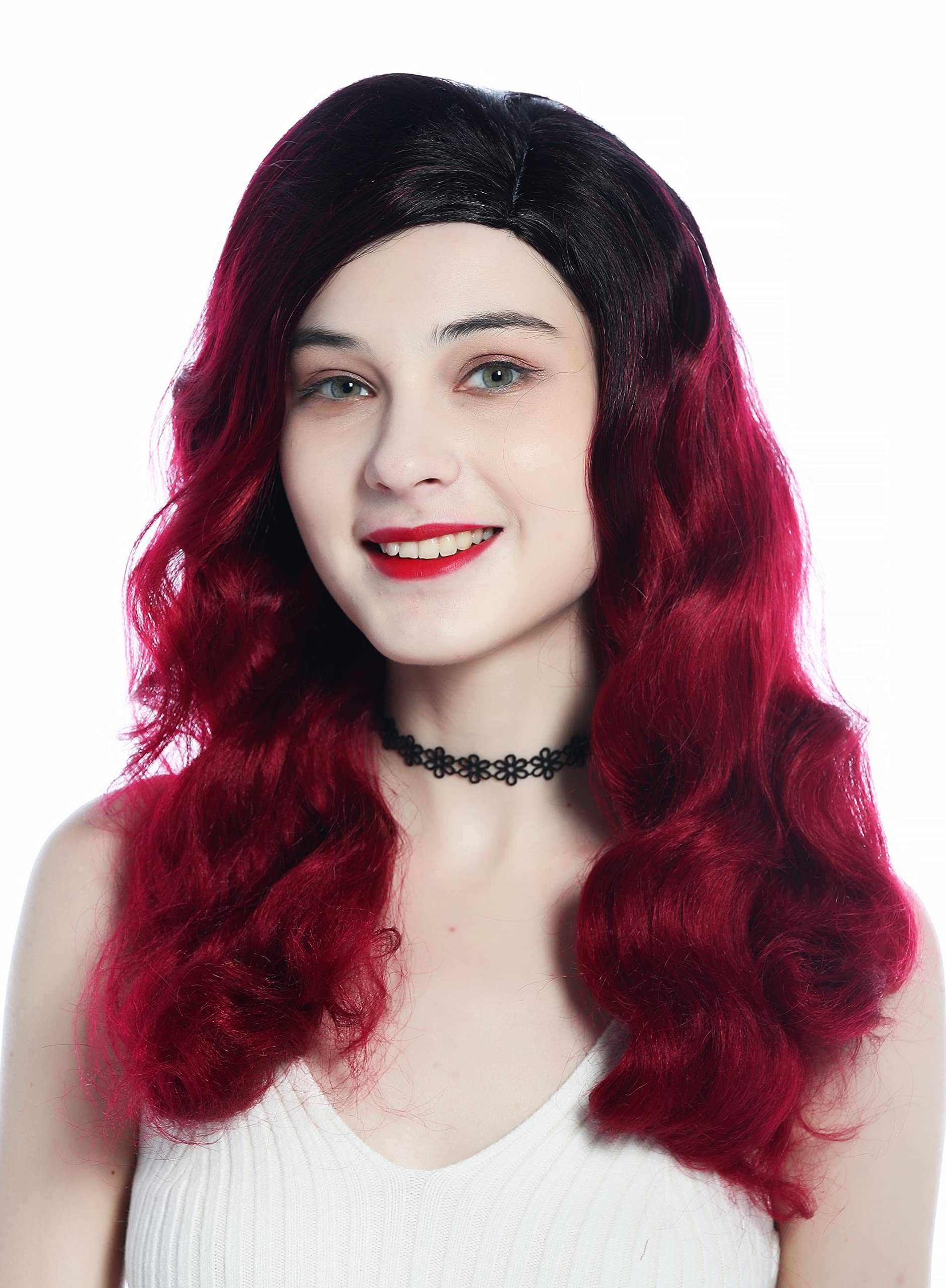 WIG ME UP - DW3340-Y2/BG Ladies' wig long parting opulently waved wavy diva 30's 40's ombre black to red