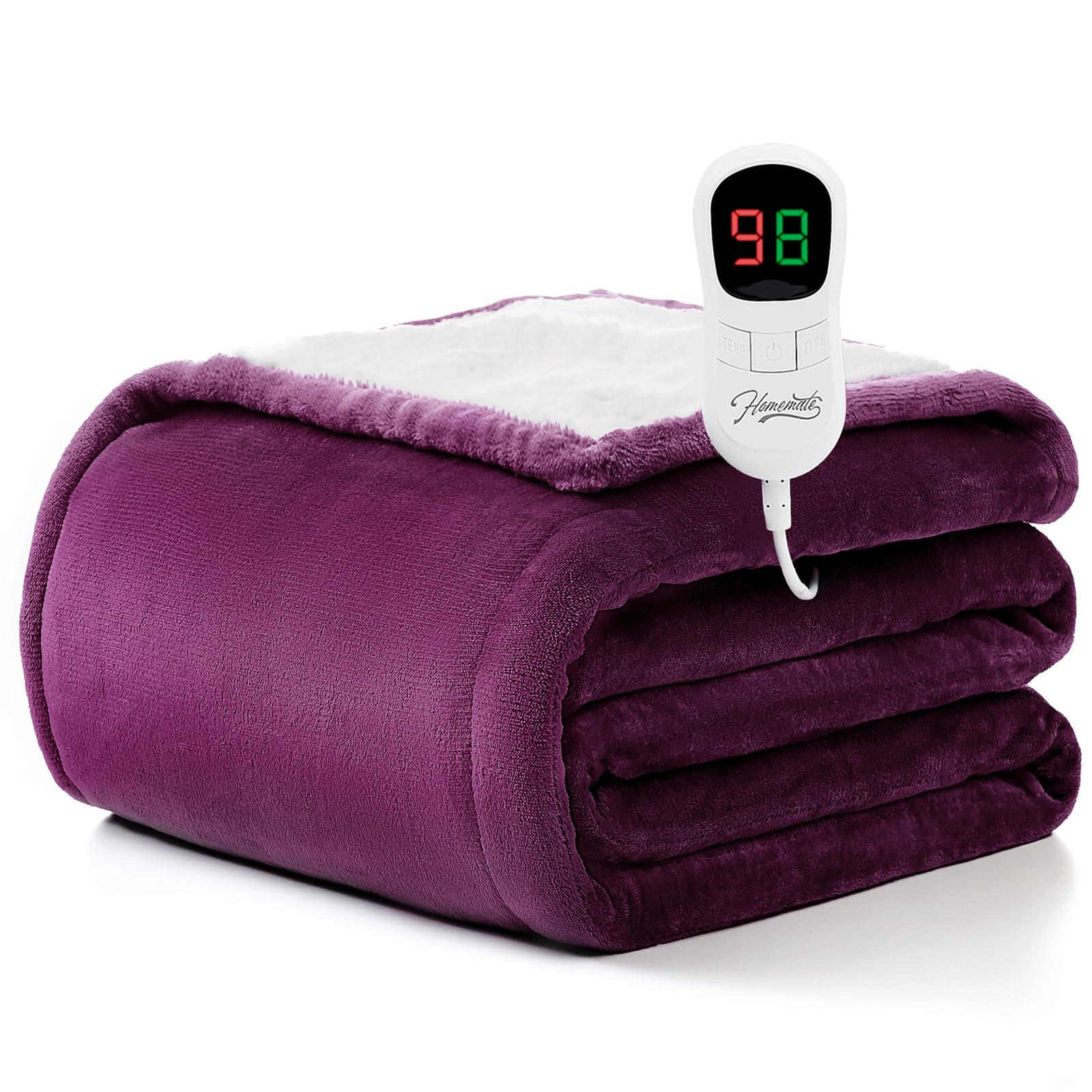 Photo 1 of Homemate Heated Blanket Electric Throw - 50"x60" Heating Blanket Throw 1/2/4/6/8 Hours Auto-Off 10 Heat Level Over-Heat Protection Flannel Sherpa ETL Certification