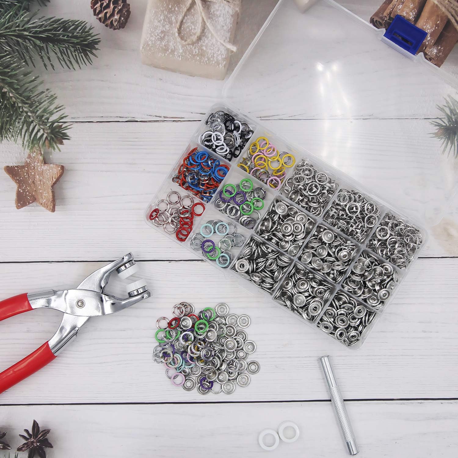 ZTWEDEN 200 Sets Metal Snaps Button Tool Kit Snap Fasteners Hollow Prong Snap Button with Setting Tool for Clothing Crafting Sewing, Leather Snaps Buttons for Jeans Wears Bags(10 Colors, 9.5mm)