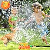 Water Sprinkler for Kids Toddlers Sprinklers with Roating Spray Nozzles Attaches Garden Water Hose Outdoor Play Outside Toys 