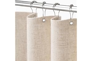 XOGUIBO Linen Shower Curtain Beige, Fabric Boho Farmhouse Shower Curtains for Bathroom Cream Cotton Natural Cloth Liner Set 72" W x 72" L