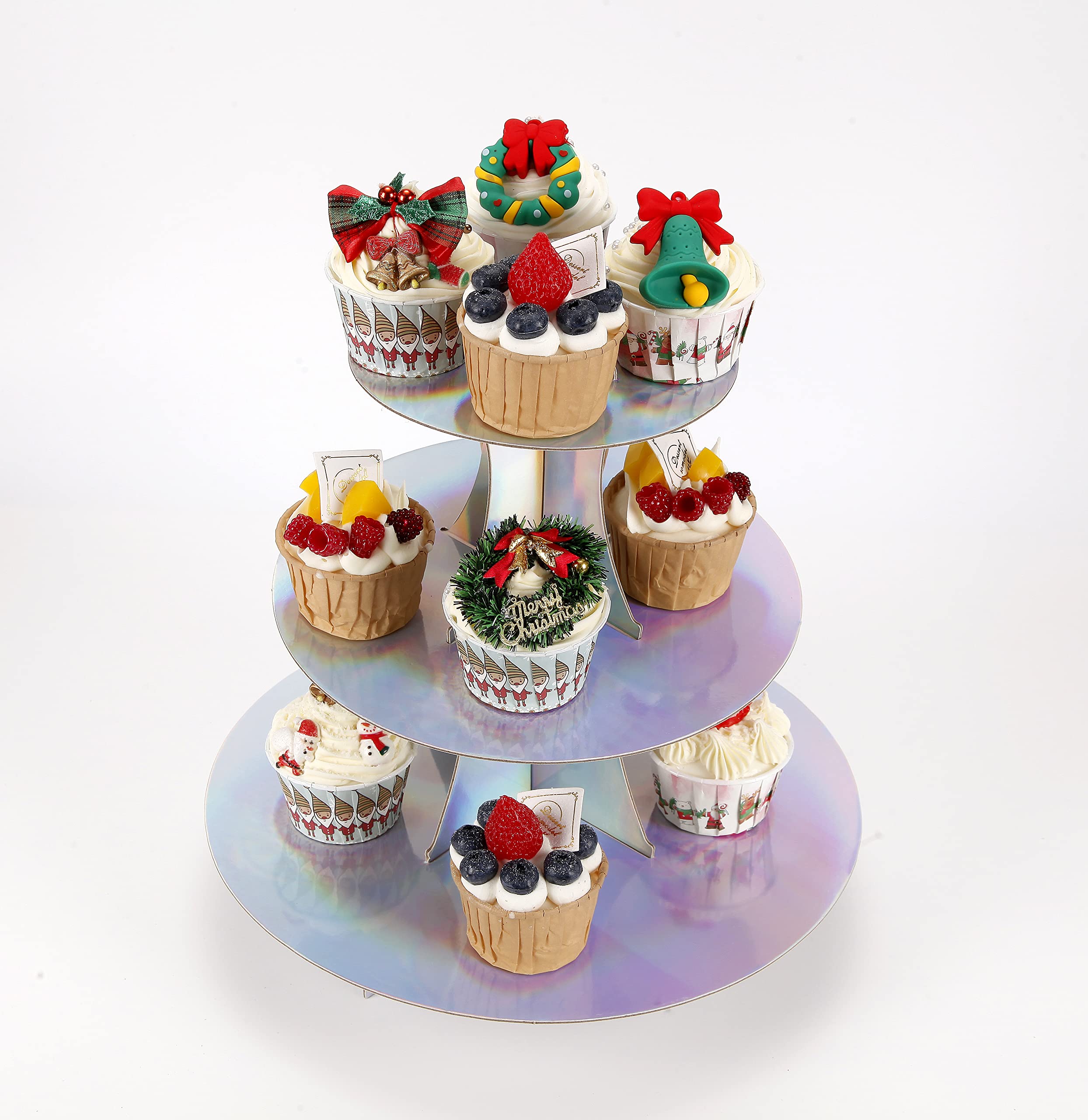 Photo 1 of YLDW 3-Tier Cupcake Stand, Round Rainbow Cake Stand holder, Tiered DIY Cupcake Stand Tower for Dessert Table Displays, Birthday Theme Party Favors Decoration, Floral Tea Party, 12" W x 12.8" H, Laser