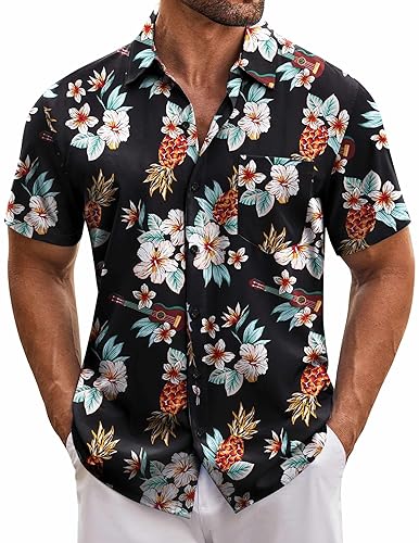 COOFANDY Men's Hawaiian Shirt Short Sleeve Casual Button Down