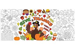 Dvbonike Jumbo Thanksgiving Coloring Poster - Fall Family Turkey Pumpkin Color-in Paper Blank Doodle Art Banner 55.1 x 23.6 Inch Decor Games Autumn School Group Activity Home Party Supplies