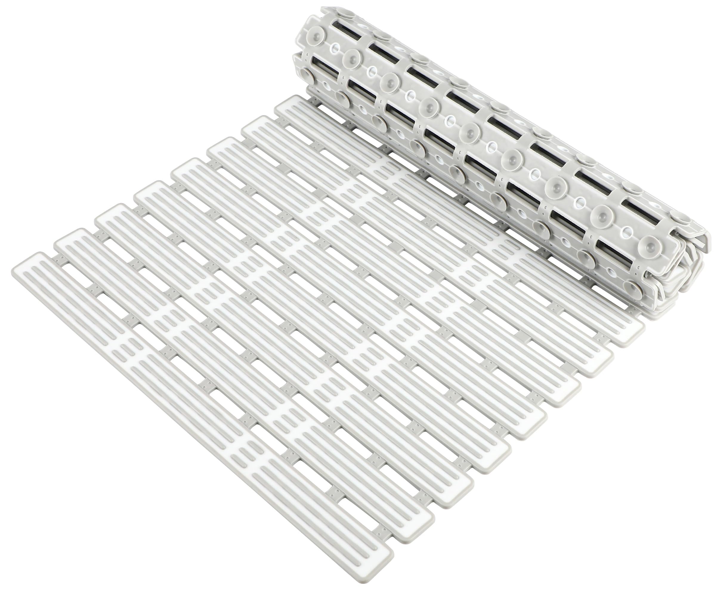 WELTRXE Bath Mat, Non Slip Shower Mats, 68 x 40 cm Anti Slip Bathtub Mat, Anti Mould, Striped Textured Soft Surface with Suction Cups, Cut to Size for Inside Shower Bathroom Bath Tub Floor, Light Grey