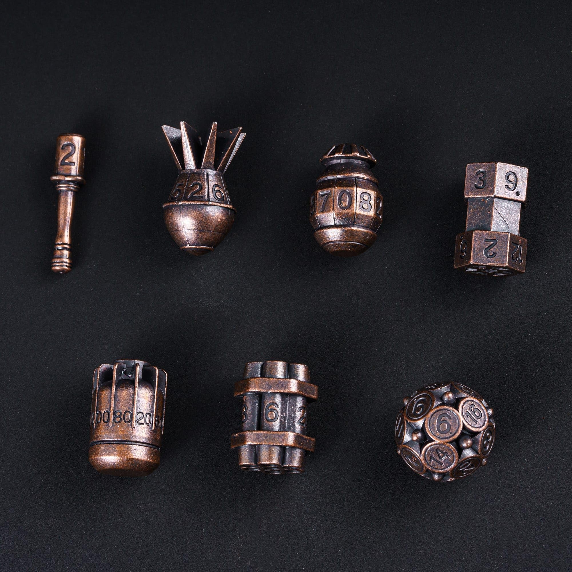 cusdie 7-Die Creative Metal Dice Set DND Dice Set for Dungeons and Dragons TTRPG Role Playing Dice Games RPGs(Red Copper)