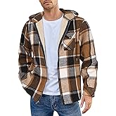 COOFANDY Men Flannel Zip Up Hoodie Fleece Lined Flannel Shirt Jacket Brown Sherpa Zipper Jacket Plaid Winter Jacket