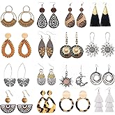 LANTAI 16 Pairs Trendy Statement Acrylic Rattan Earrings for Women-Fashion Summer Beach Vacation Boho Jewelry Set