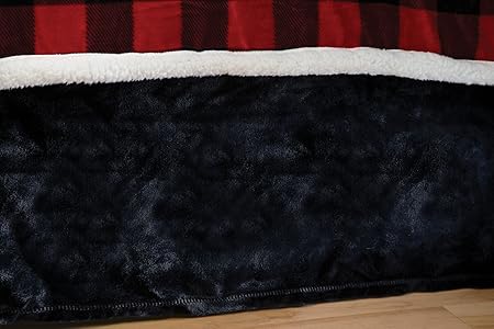 Carstens Lumberjack Plaid Plush Black Bed Skirt, Queen