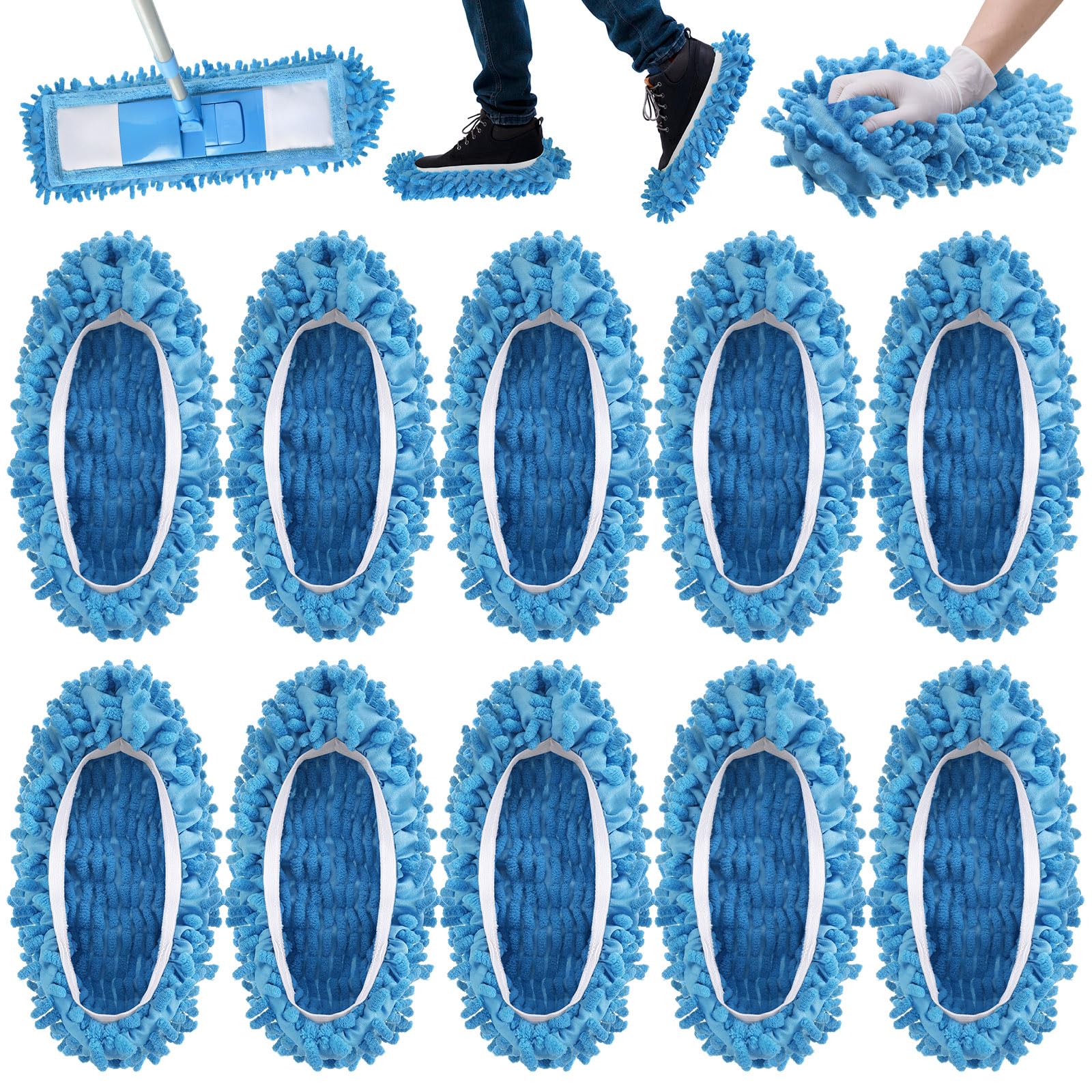 Photo 1 of CHENGU 10 Pcs Mop Slippers Shoes Cover for Floor Cleaning Microfiber Cleaning House Dust Mopping Slippers Washable Reusable Mop Socks for Women House Kitchen Office (Blue)