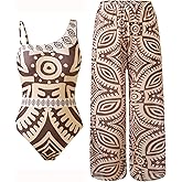 BAWHAHT Women’s One Piece Swimsuit with Cover Up Set, One Shoulder Two Piece Bathing Suits with Wrap Skirt