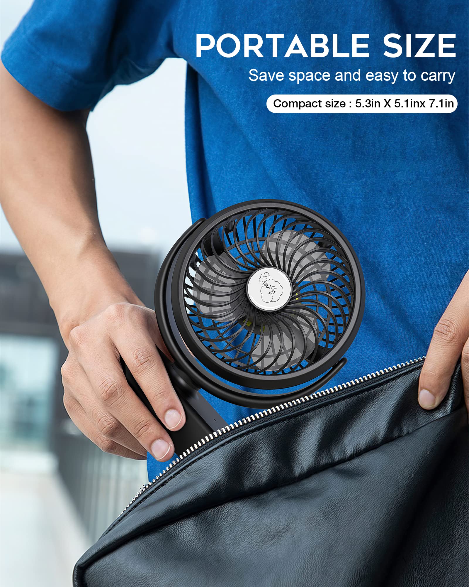REENUO Portable Camping Fan, Small Tent Fan with Hanging Hook, 40 Working Hours Rechargeable USB Battery Fan with LED Lights for Desk, Bedroom, Travel & Emergency Kit