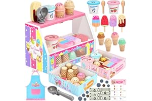 INNOCHEER Ice Cream Toy, Wooden Ice Cream Play Set, Pretend Play Kitchen Toys, Ice Cream Toys for Toddlers, Ice Cream Shop Playset Play Store, Gifts Toys for 3 4 5 6 7 8+ Year Old Girls Boys