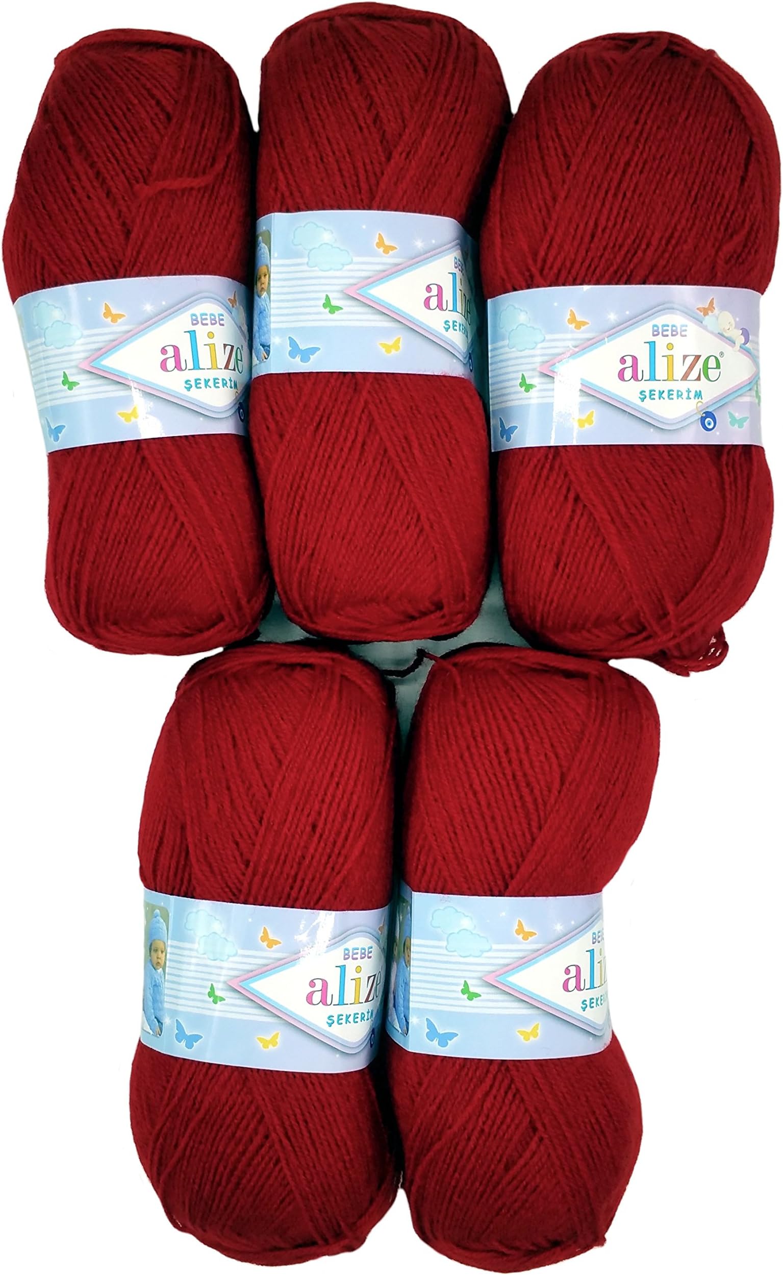 5 x 100 g Alize Bebe Knitting Wool Plain 500 g Wool for Knitting and Crochet (Dark Red 106)