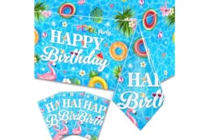 HAKOTI 3Pieces Pool Party Tablecloth - Summer Swimming Table Decoration Disposable Pool Birthday Table Cover for Hawaii Birthday Baby Shower Party Supplies