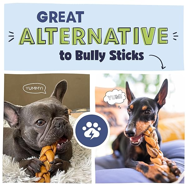 PAWSTRUCK NATURAL 5-7” BEEF COLLAGEN BRAIDS FOR DOGS – LONG-LASTING RAWHIDE & BULLY STICK ALTERNATIVE, WITH CHONDROITIN & GLUCOSAMINE – 5 PACK