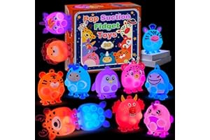 ChildFun Christmas Stocking Stuffers for Kids, 12 PCS Light Up Animal Suction Pop Fidget Toys, Christmas Gifts for Kids, Party Favors, Carnival Prizes, Light Up Toddler Toys
