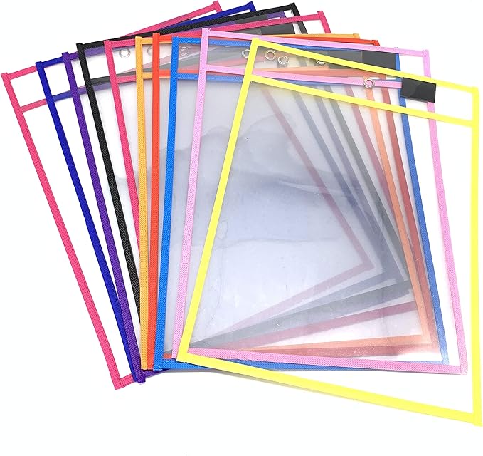 10 Pack Dry Erase Pockets， Reusable Dry Erase Pockets