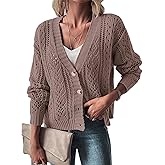 GORGLITTER Women's Long Sleeve Button Up Crochet Cardigan Lightweight Fall Sweaters Knit Sweater Tops Casual Dressy