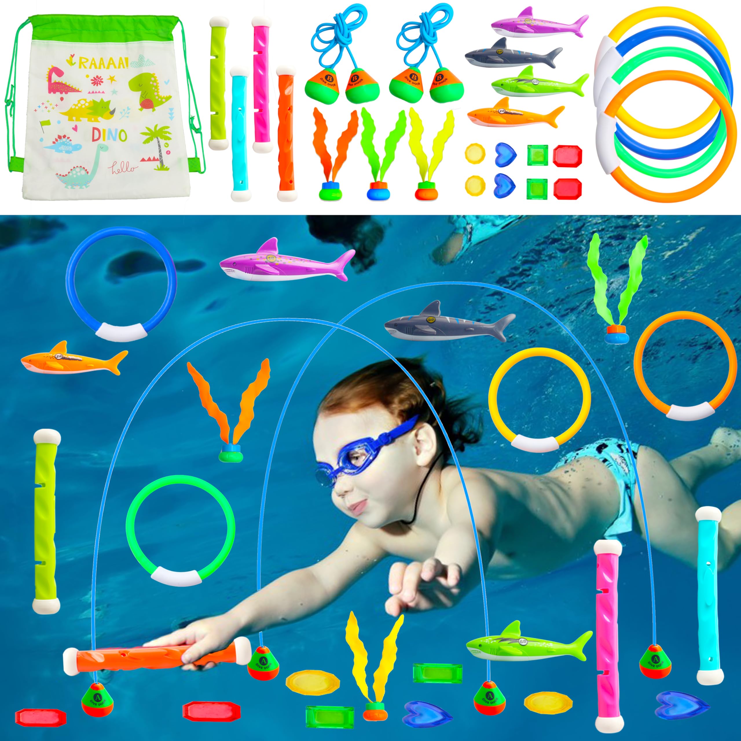 A-SZCXTOP 26 Pack Swimming Pool Diving Toys Games for Kids,Underwater Training Pool Dive Stick,Summer Swim Water Park Sinking Throwing Sticks Set (Style 1- Dive Door Set, 26 Pack Jumbo Set)