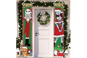 JENFALL Jack Skellington Sally Banner Nightmare Before Christmas Decorations Porch Door Sign Welcome Banner Indoor Outdoor Wall Home Party Supplies