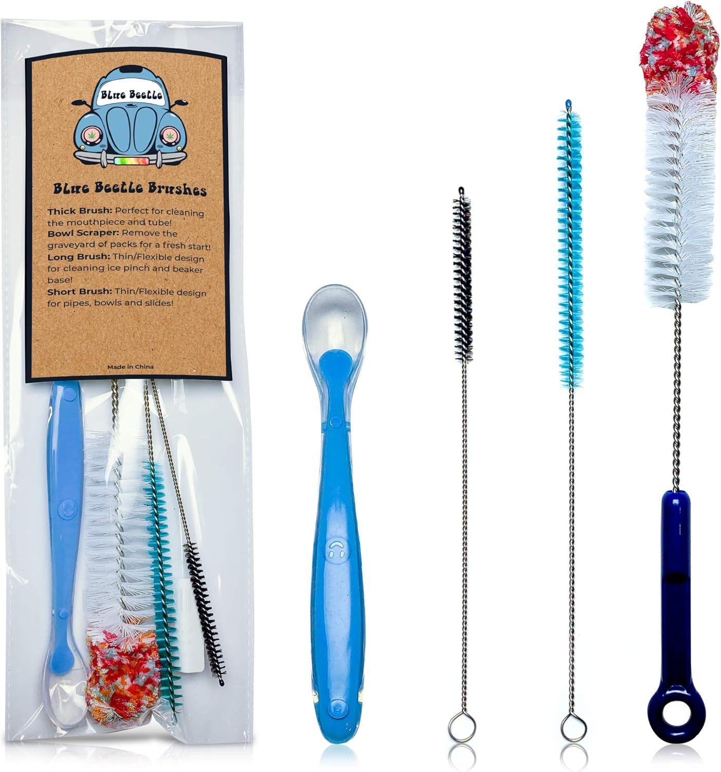 Blue Beetle Brushes - Bong Cleaner, Water Pipe Cleaner, Bong Cleaner Kit, Bong Brush, Bowl Cleaner