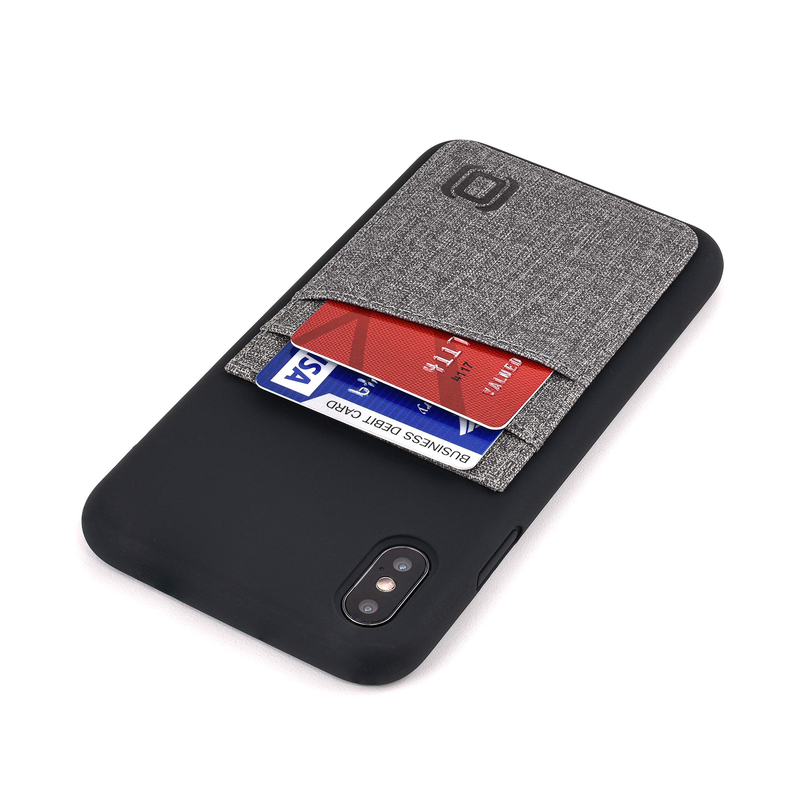 Dockem M2L Liquid Silicone Luxe Card Case for iPhone XS Max: Extra Protective Wallet Case with Built-in Metal Plate for Magnetic Mounting (M-Series, Black with Grey)