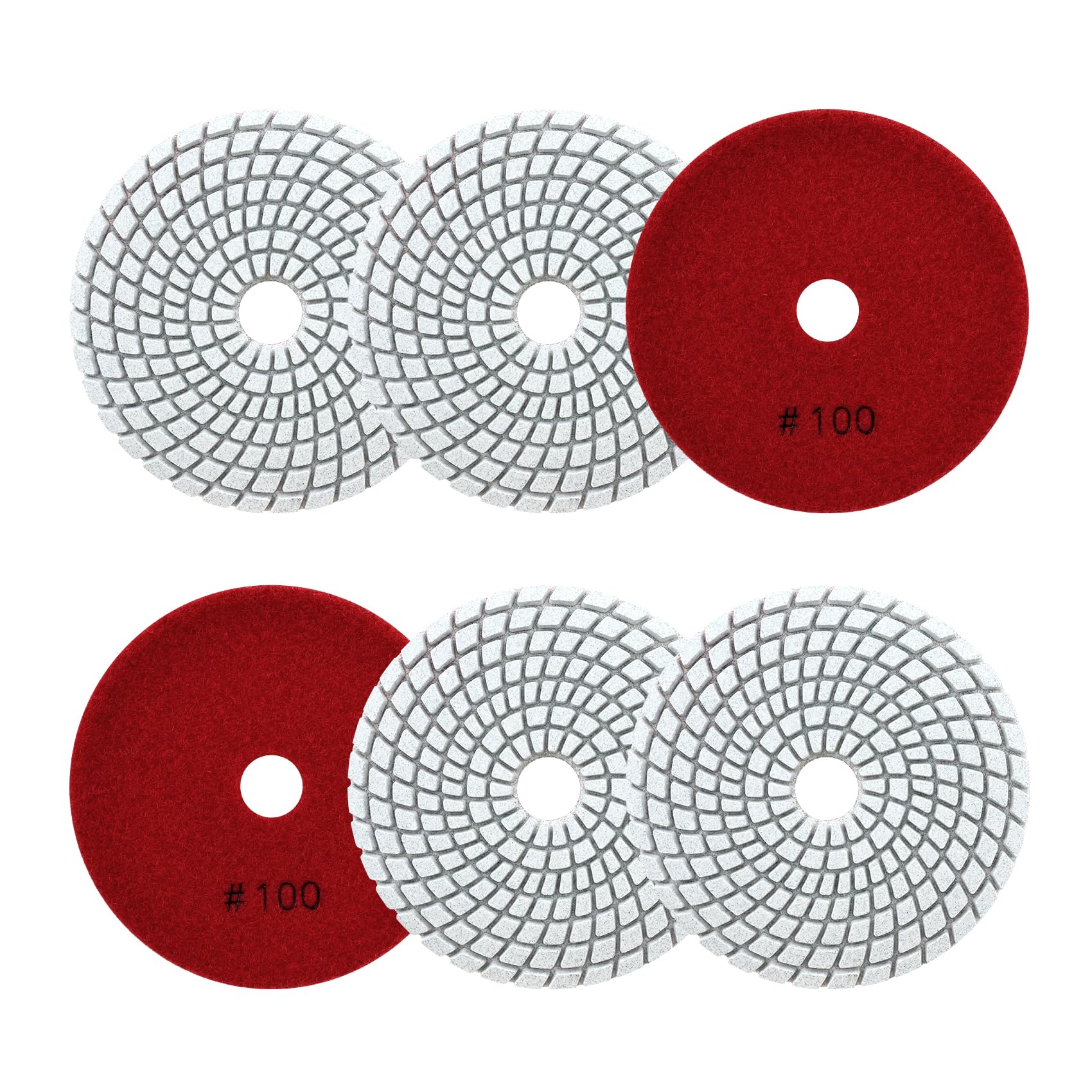 SANLEETEK Wet Diamond Polishing Pads 4"/100mm - 6pcs Grit 100 Polish Pad Kit for Granite Marble Artificial Stone Quartz for Angle Grinder