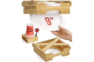 HOMEY PANDA 2-in-1 Bamboo 9-Inch Paper Plate Dispenser Under Cabinet & Mark Your Cup and Drink Up Cup Holder, Paper Plate Storage, Paper Plate Holder Under Cabinet (for 9 Inches Plates, Bamboo)