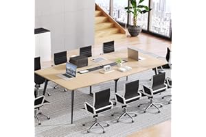 DWVO 8FT Conference Table, 94.5" Boat Shaped Meeting Table with Power Outlets & Rectangle Grommet, Modern Seminar Table for Office Conference Room, Boardroom Desk