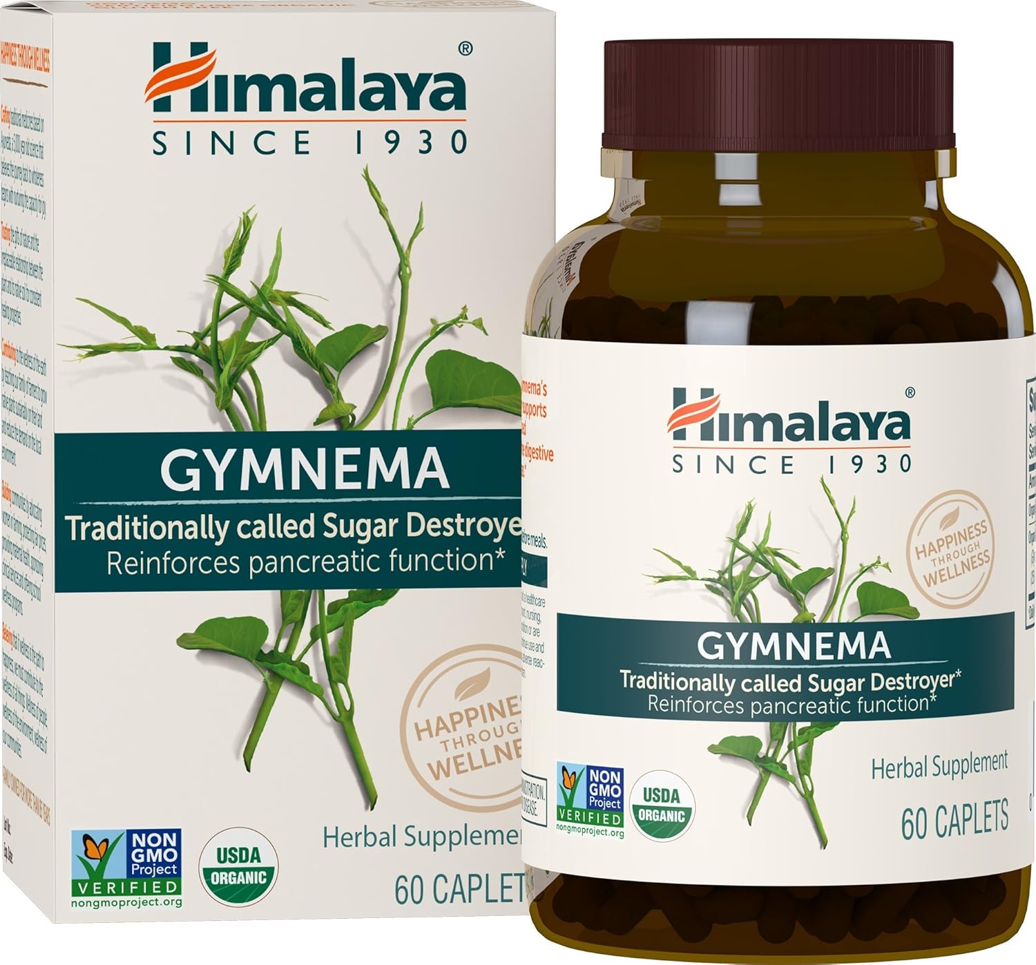 Himalaya Organic Gymnema Sylvestre, Equivalent to 8,254mg of Gymnema Sylvestre Powder, for Blood Sugar Support, 60 Caplets, 2 Month Supply (2 Pack): Health & Personal Care