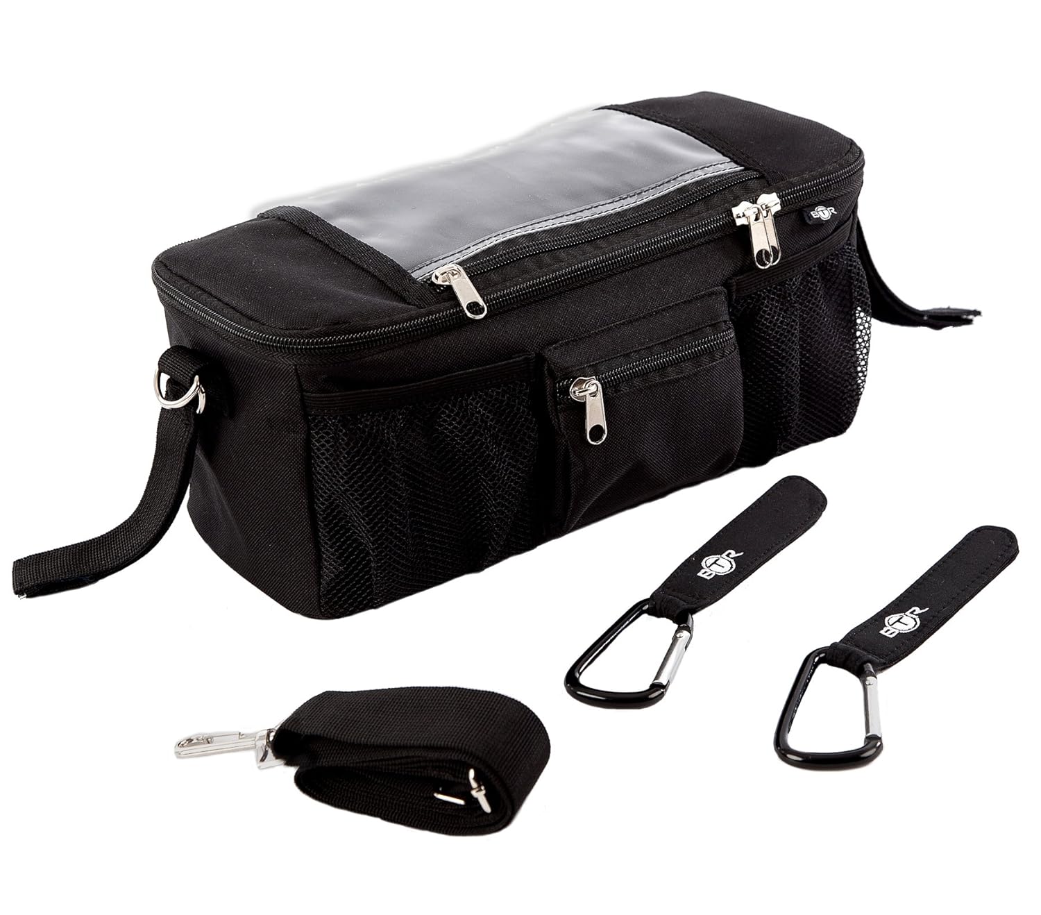 Kinderwagen Organizer und Kinderwagen Clips. Schwarz. BTR