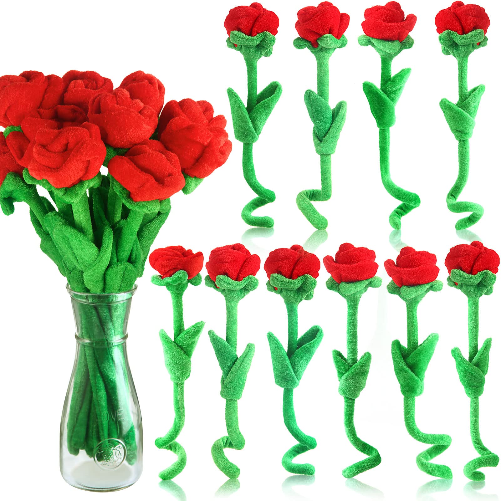 Photo 1 of 10 Pcs Plush Rose Flower Stuffed Flower Bendable Stems Plush Bouquet Toy Soft Rose Flower 12.6 Inch for Christmas Classroom 2025 Mother's Day Valentines Day Girl Girlfriend Wife(10 Pcs Red Series)